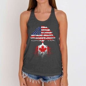 Canadian Roots American Grown Canada Flag Women's Knotted Racerback Tank