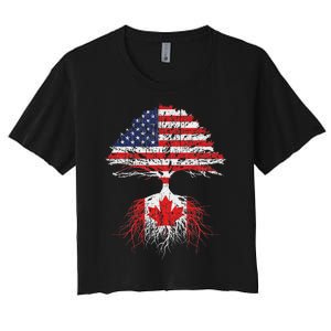 Canadian Roots American Grown Canada Flag Women's Crop Top Tee