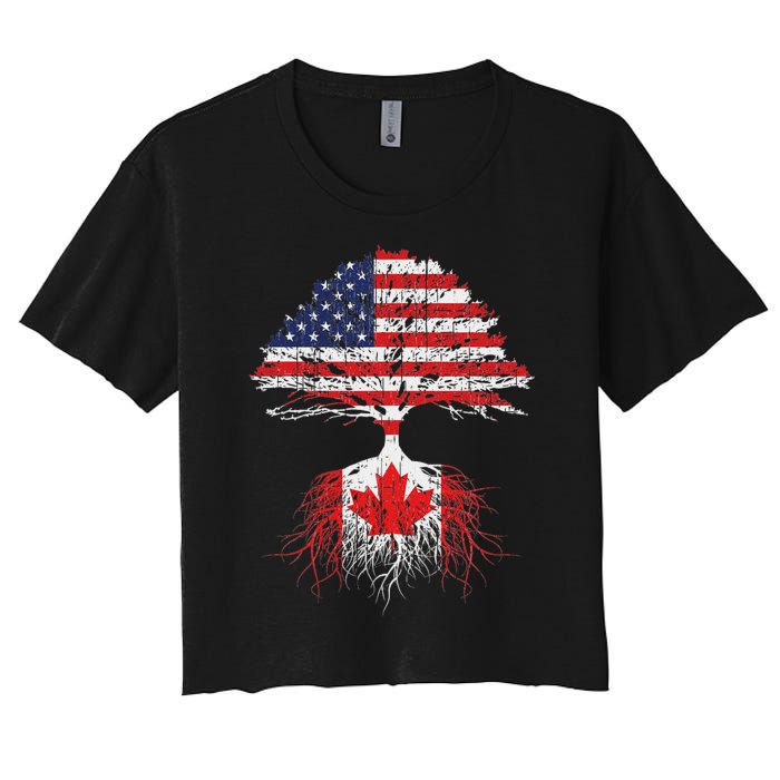 Canadian Roots American Grown Canada Flag Women's Crop Top Tee