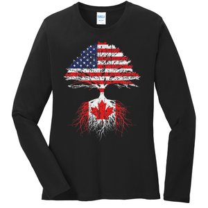 Canadian Roots American Grown Canada Flag Ladies Long Sleeve Shirt