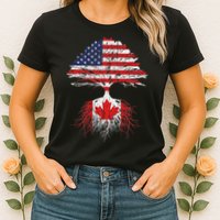 Canadian Roots American Grown Canada Flag Womens T-Shirt