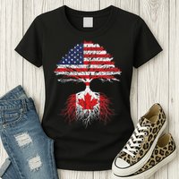 Canadian Roots American Grown Canada Flag Womens T-Shirt