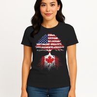 Canadian Roots American Grown Canada Flag Womens T-Shirt
