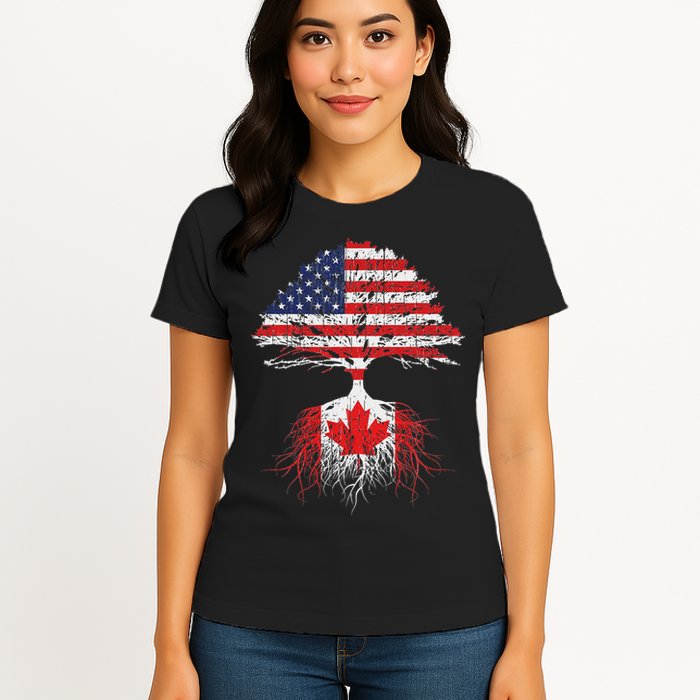 Canadian Roots American Grown Canada Flag Womens T-Shirt
