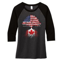 Canadian Roots American Grown Canada Flag Women's Tri-Blend 3/4-Sleeve Raglan Shirt