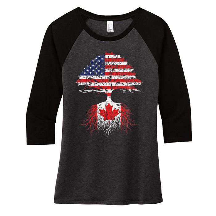 Canadian Roots American Grown Canada Flag Women's Tri-Blend 3/4-Sleeve Raglan Shirt