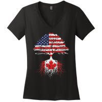 Canadian Roots American Grown Canada Flag Women's V-Neck T-Shirt