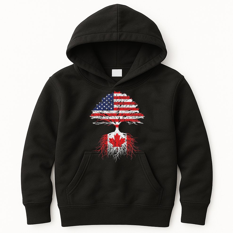 Canadian Roots American Grown Canada Flag Kids Hoodie