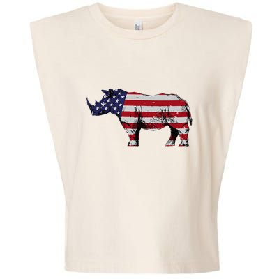 Cool Rhino Art Rhinoceros Usa Flag Garment-Dyed Women's Muscle Tee