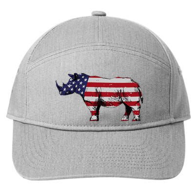 Cool Rhino Art Rhinoceros Usa Flag 7-Panel Snapback Hat
