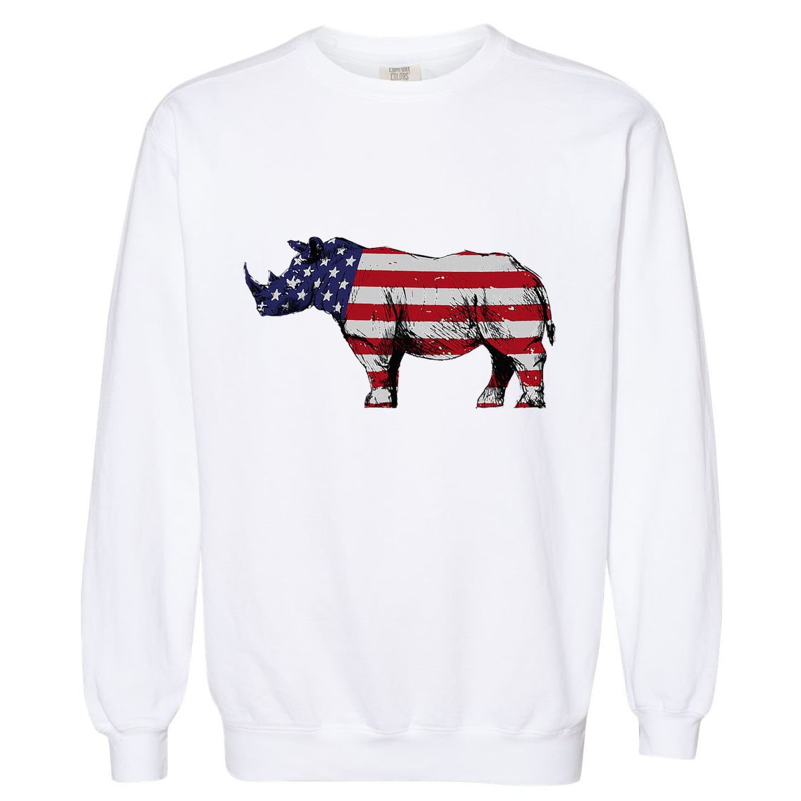 Cool Rhino Art Rhinoceros Usa Flag Garment-Dyed Sweatshirt