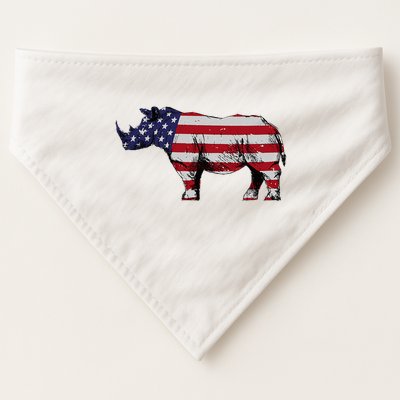 Cool Rhino Art Rhinoceros Usa Flag USA-Made Doggie Bandana