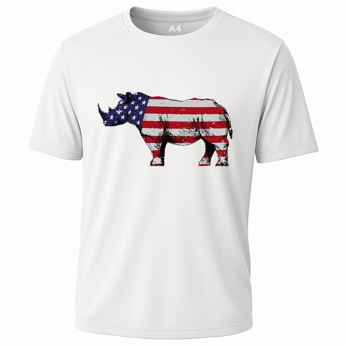 Cool Rhino Art Rhinoceros Usa Flag Cooling Performance Crew T-Shirt
