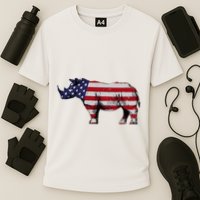 Cool Rhino Art Rhinoceros Usa Flag Cooling Performance Crew T-Shirt