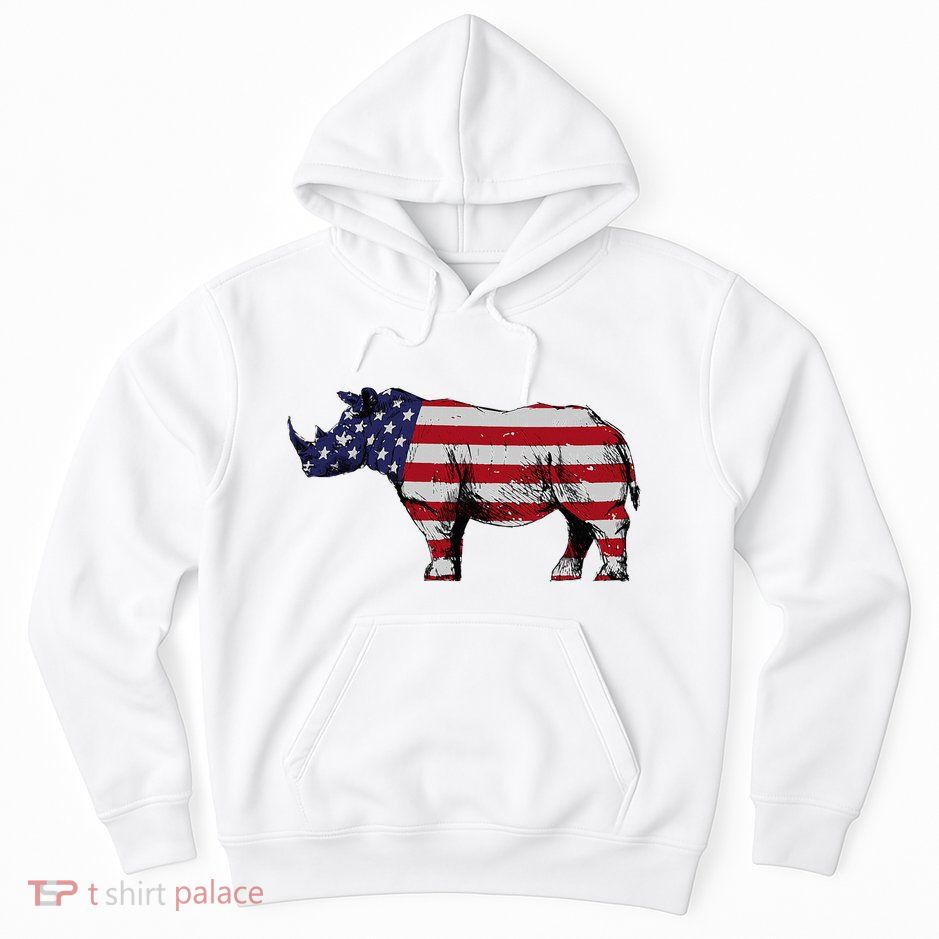 Cool Rhino Art Rhinoceros Usa Flag Hoodie
