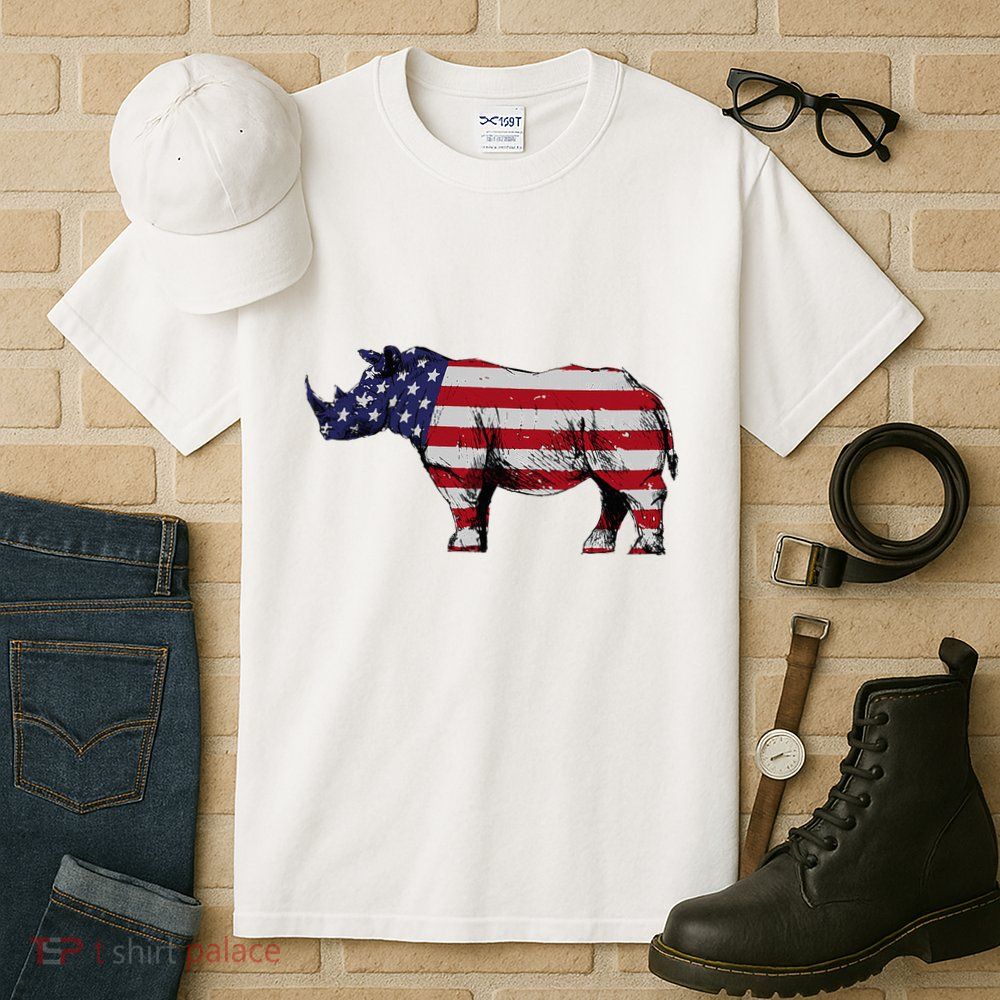 Cool Rhino Art Rhinoceros Usa Flag Tall T-Shirt