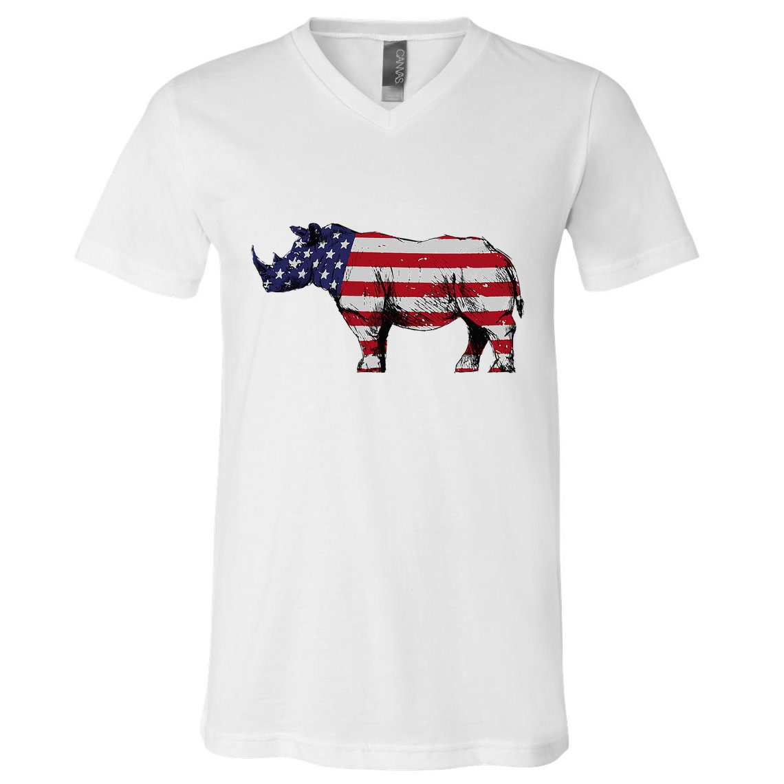 Cool Rhino Art Rhinoceros Usa Flag V-Neck T-Shirt