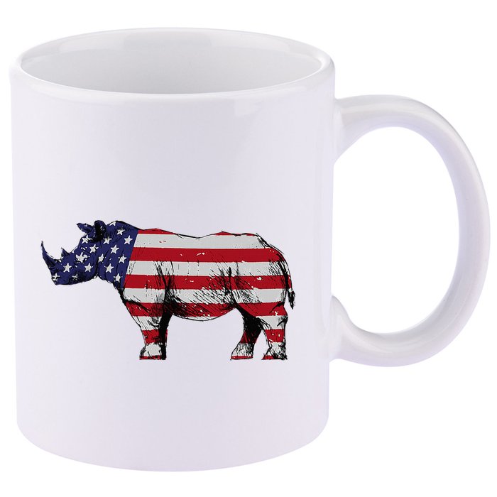 Cool Rhino Art Rhinoceros Usa Flag 11oz C Handle Ceramic Mug