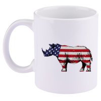 Cool Rhino Art Rhinoceros Usa Flag 11oz C Handle Ceramic Mug