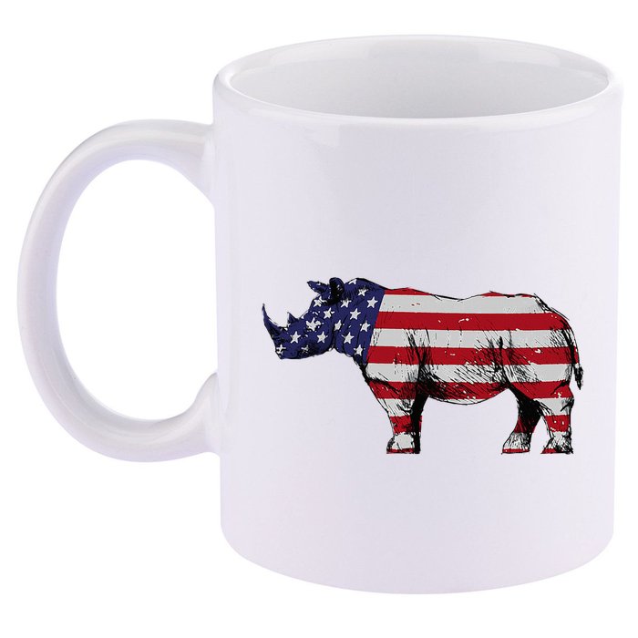 Cool Rhino Art Rhinoceros Usa Flag 11oz C Handle Ceramic Mug