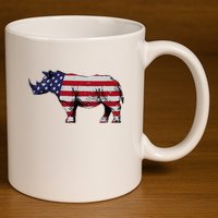 Cool Rhino Art Rhinoceros Usa Flag 11oz C Handle Ceramic Mug