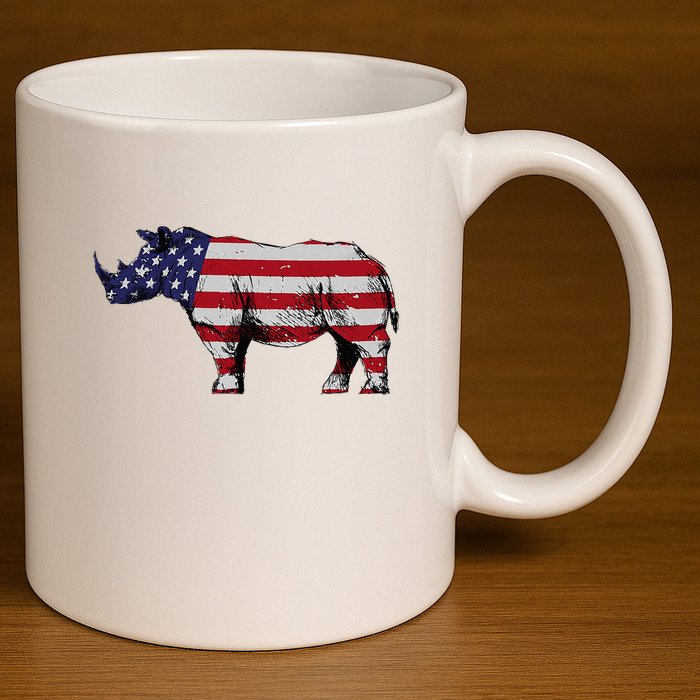 Cool Rhino Art Rhinoceros Usa Flag 11oz C Handle Ceramic Mug