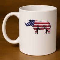 Cool Rhino Art Rhinoceros Usa Flag 11oz C Handle Ceramic Mug