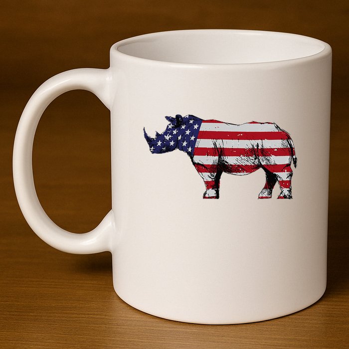 Cool Rhino Art Rhinoceros Usa Flag 11oz C Handle Ceramic Mug