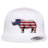 Cool Rhino Art Rhinoceros Usa Flag Flat Bill Trucker Hat