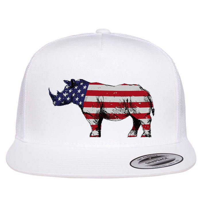 Cool Rhino Art Rhinoceros Usa Flag Flat Bill Trucker Hat