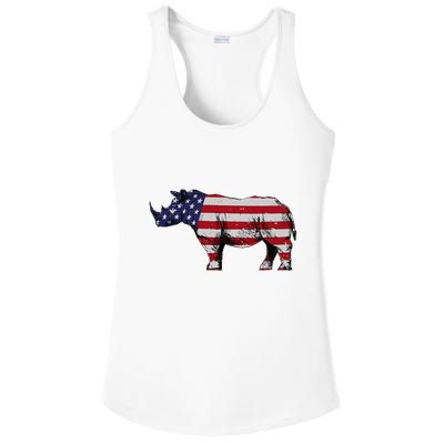 Cool Rhino Art Rhinoceros Usa Flag Ladies PosiCharge Competitor Racerback Tank