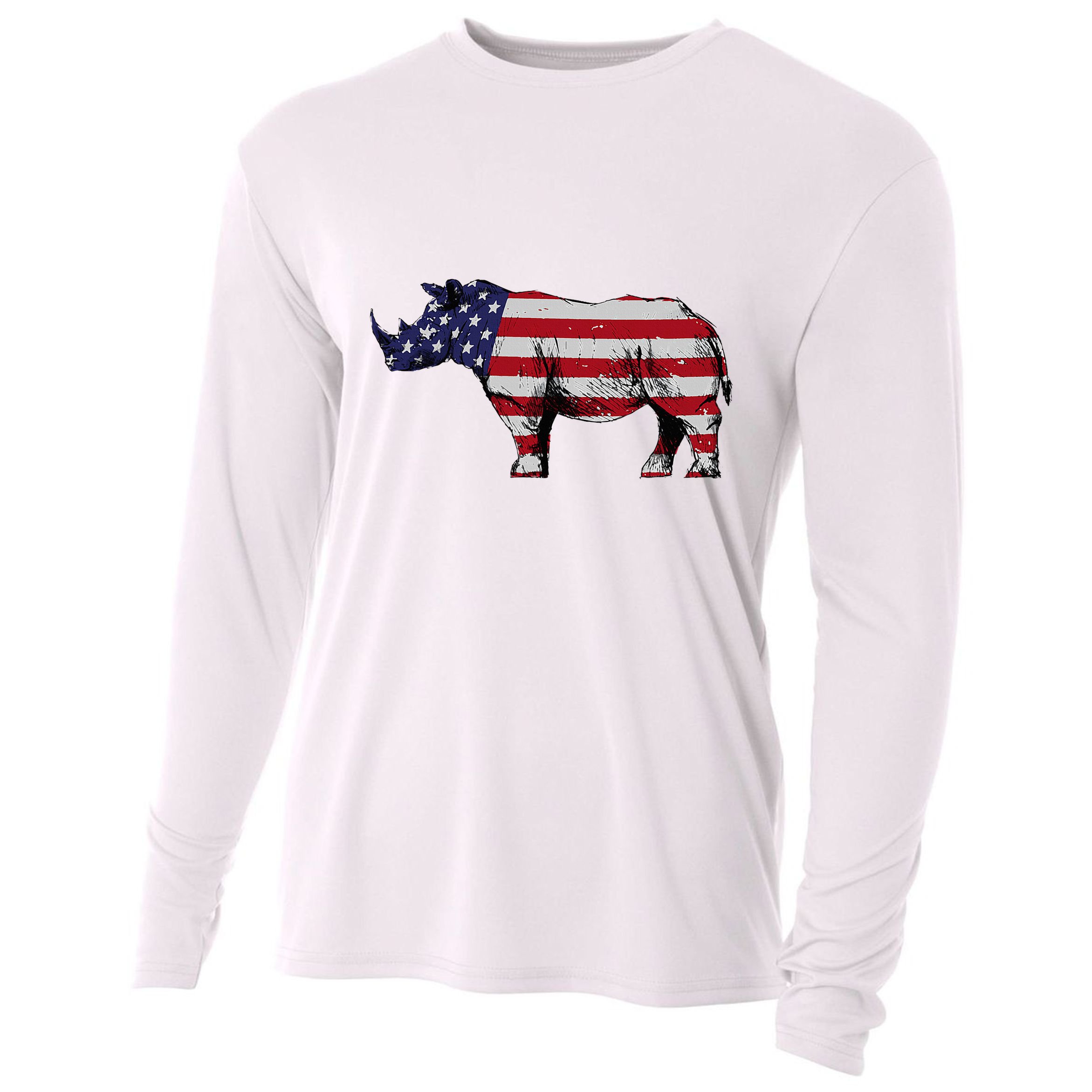 Cool Rhino Art Rhinoceros Usa Flag Cooling Performance Long Sleeve Crew