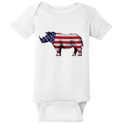 Cool Rhino Art Rhinoceros Usa Flag Baby Bodysuit