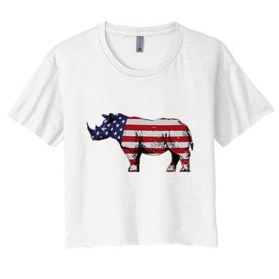 Cool Rhino Art Rhinoceros Usa Flag Crop Top