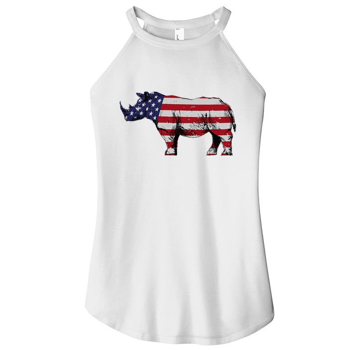 Cool Rhino Art Rhinoceros Usa Flag Women's Perfect Tri Rocker Tank