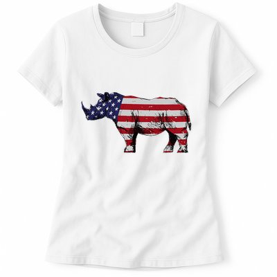 Cool Rhino Art Rhinoceros Usa Flag Womens T-Shirt