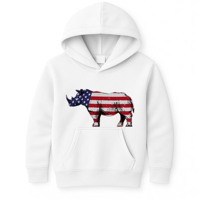 Cool Rhino Art Rhinoceros Usa Flag Kids Hoodie