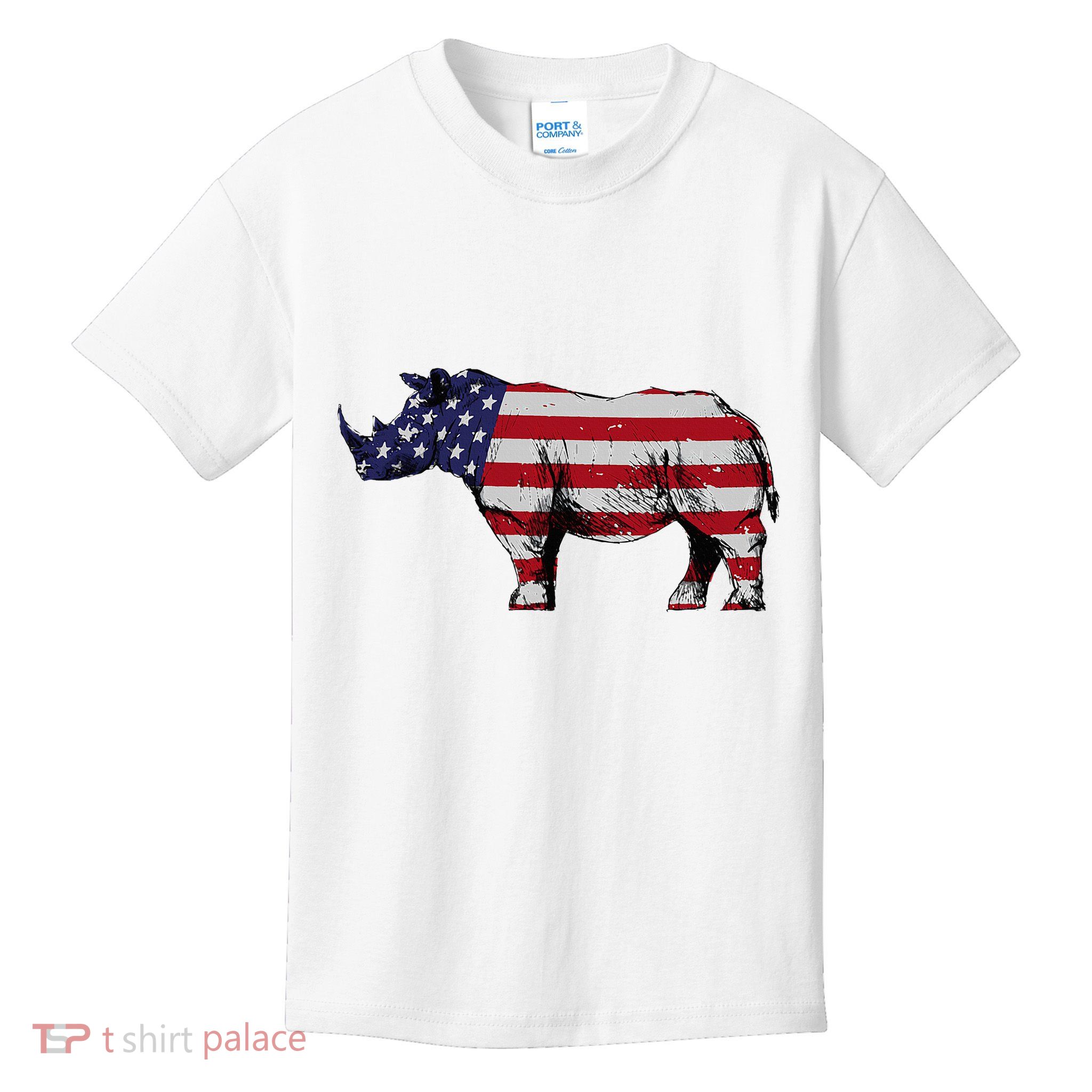 Cool Rhino Art Rhinoceros Usa Flag Kids T-Shirt