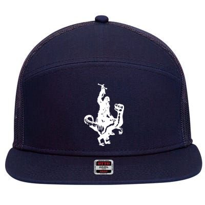 Chewbacca Riding A Velociraptor Dinosaur 7 Panel Mesh Trucker Snapback Hat