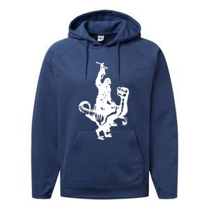 Chewbacca Riding A Velociraptor Dinosaur Performance Fleece Hoodie