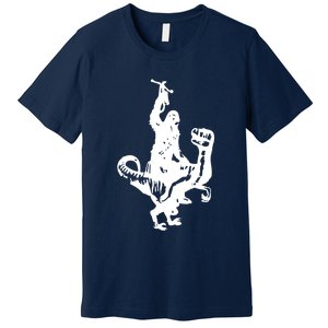 Chewbacca Riding A Velociraptor Dinosaur Premium T-Shirt