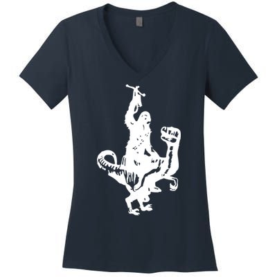 Chewbacca Riding A Velociraptor Dinosaur Women's V-Neck T-Shirt