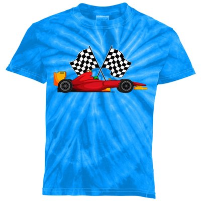 Car Racing Automobile Sport Racer Checkered Flag Finish Line Kids Tie-Dye T-Shirt