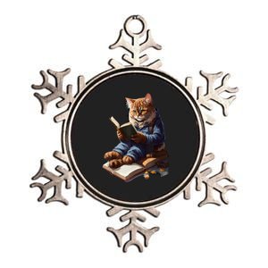 Cat Reading A Book Graphic Funny Cats Kitten Lovers Gift Metallic Star Ornament