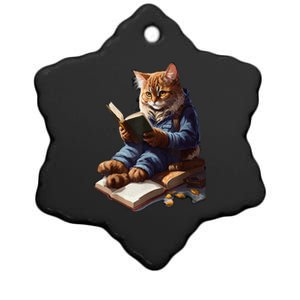 Cat Reading A Book Graphic Funny Cats Kitten Lovers Gift Ceramic Star Ornament