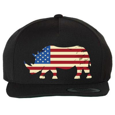 Cool Rhino Art For Men Women Rhinoceros 4th Of July USA Flag Wool Snapback Cap