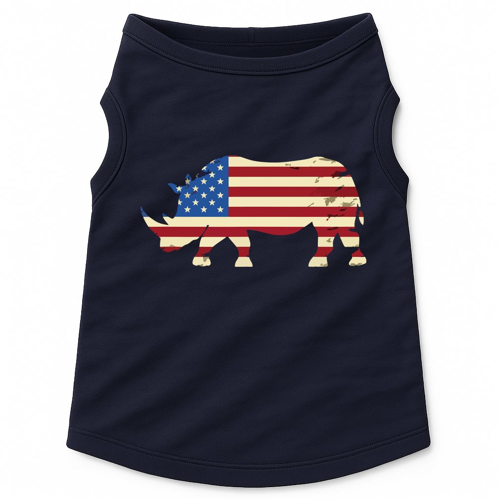 Cool Rhino Art For Men Women Rhinoceros 4th Of July USA Flag Doggie Tank