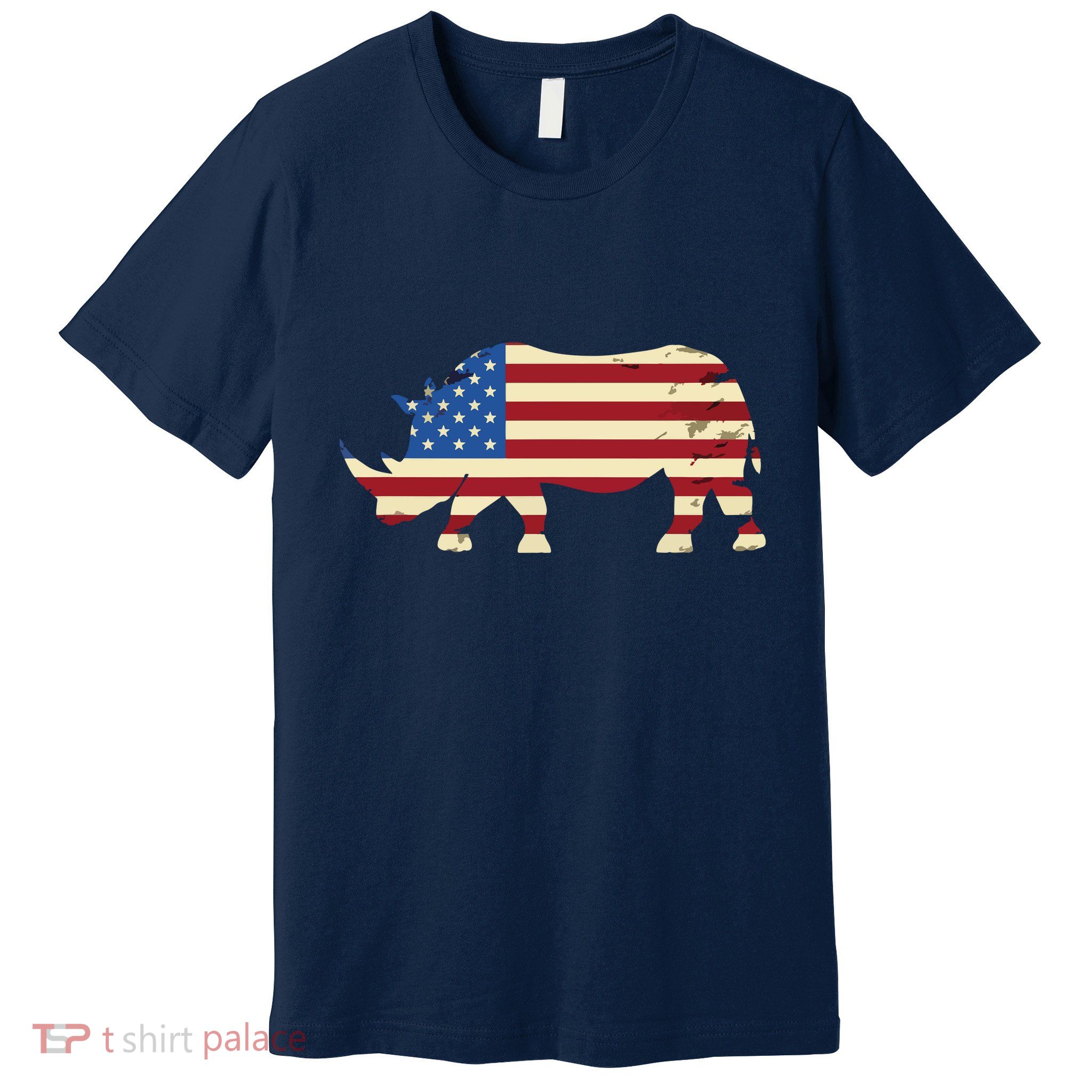 Cool Rhino Art For Men Women Rhinoceros 4th Of July USA Flag Premium T-Shirt