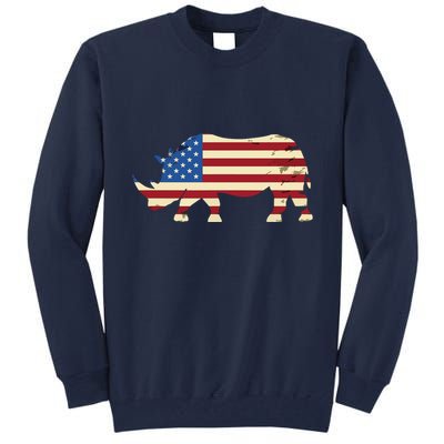 Cool Rhino Art For Men Women Rhinoceros 4th Of July USA Flag Tall Sweatshirt