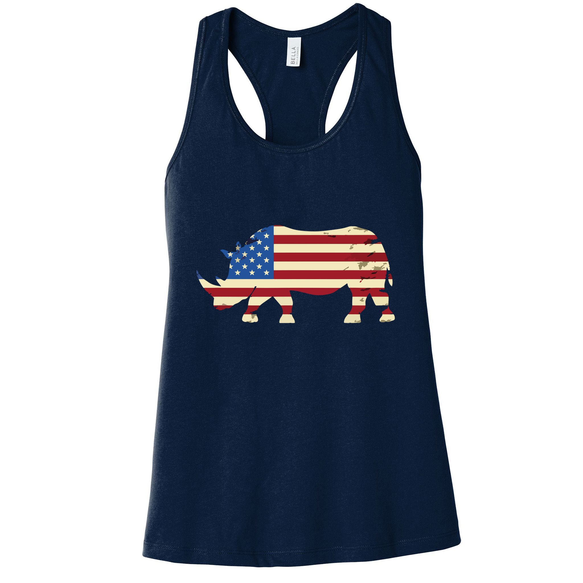 Cool Rhino Art For Men Women Rhinoceros 4th Of July USA Flag Womens Tank Top